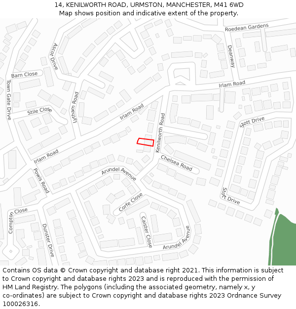 14, KENILWORTH ROAD, URMSTON, MANCHESTER, M41 6WD: Location map and indicative extent of plot