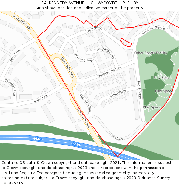 14, KENNEDY AVENUE, HIGH WYCOMBE, HP11 1BY: Location map and indicative extent of plot