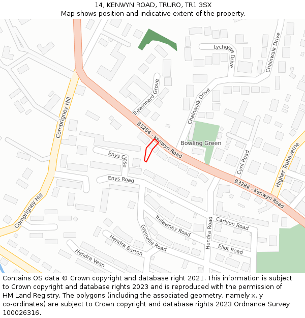 14, KENWYN ROAD, TRURO, TR1 3SX: Location map and indicative extent of plot