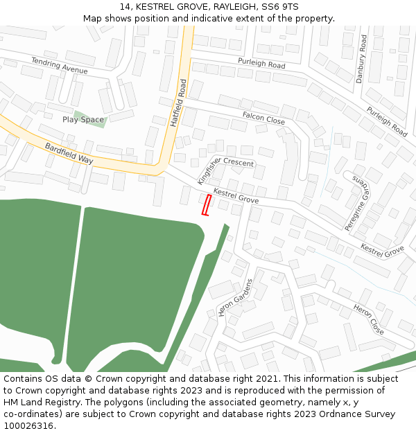 14, KESTREL GROVE, RAYLEIGH, SS6 9TS: Location map and indicative extent of plot