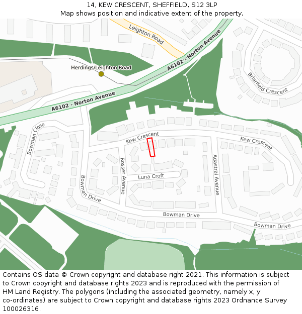 14, KEW CRESCENT, SHEFFIELD, S12 3LP: Location map and indicative extent of plot