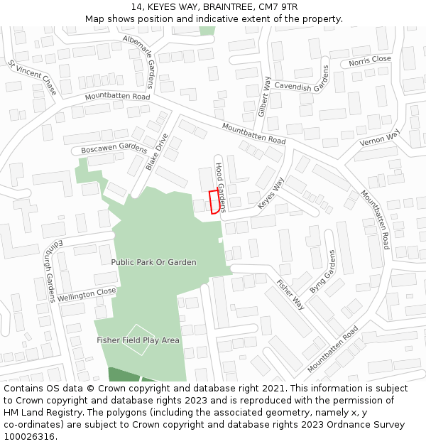 14, KEYES WAY, BRAINTREE, CM7 9TR: Location map and indicative extent of plot