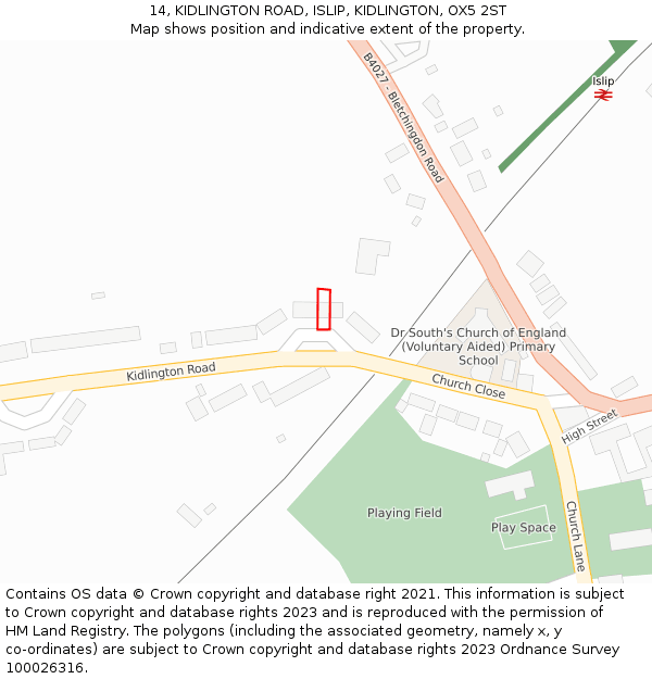 14, KIDLINGTON ROAD, ISLIP, KIDLINGTON, OX5 2ST: Location map and indicative extent of plot