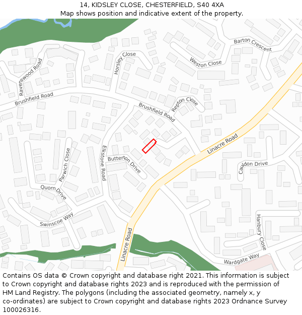 14, KIDSLEY CLOSE, CHESTERFIELD, S40 4XA: Location map and indicative extent of plot