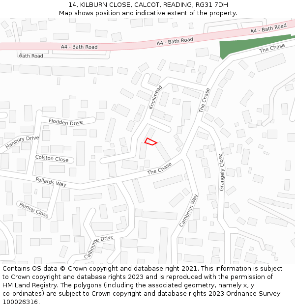 14, KILBURN CLOSE, CALCOT, READING, RG31 7DH: Location map and indicative extent of plot