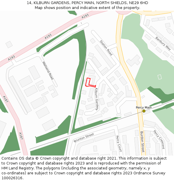 14, KILBURN GARDENS, PERCY MAIN, NORTH SHIELDS, NE29 6HD: Location map and indicative extent of plot