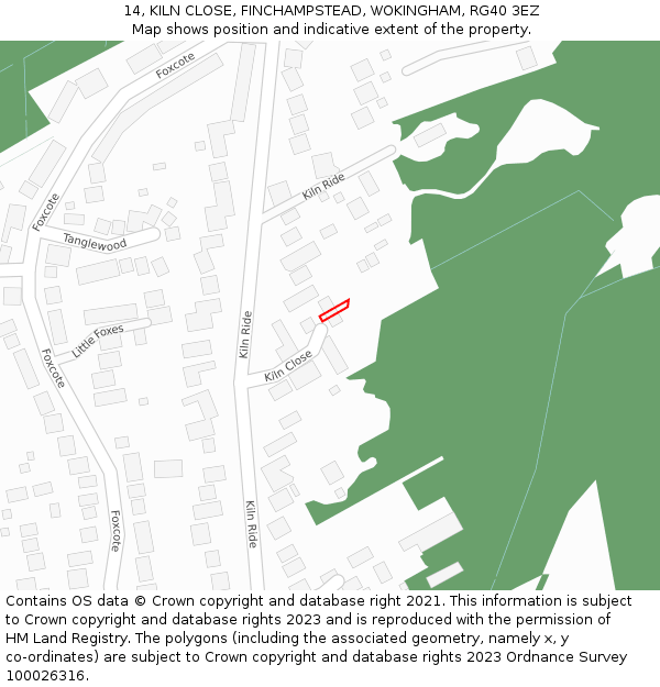 14, KILN CLOSE, FINCHAMPSTEAD, WOKINGHAM, RG40 3EZ: Location map and indicative extent of plot