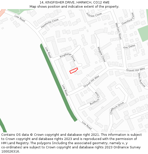 14, KINGFISHER DRIVE, HARWICH, CO12 4WE: Location map and indicative extent of plot