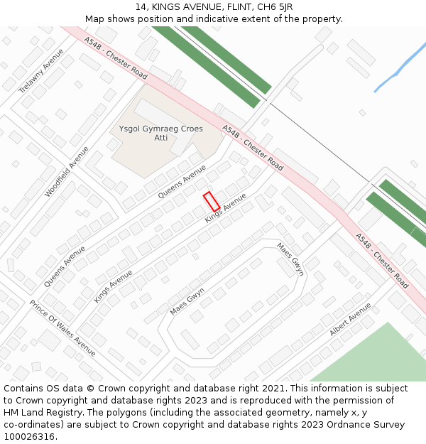 14, KINGS AVENUE, FLINT, CH6 5JR: Location map and indicative extent of plot