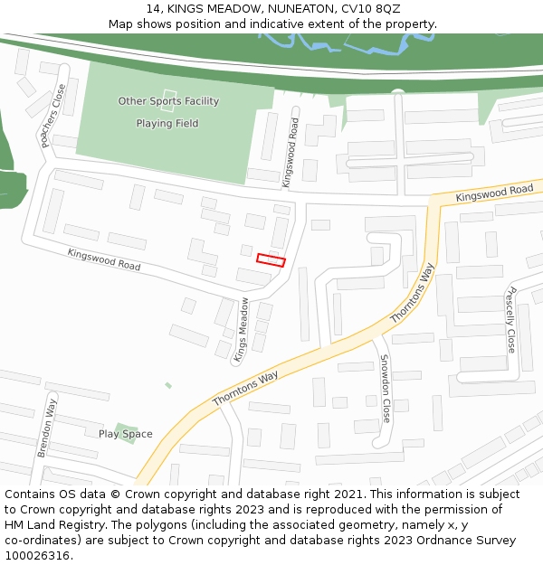 14, KINGS MEADOW, NUNEATON, CV10 8QZ: Location map and indicative extent of plot