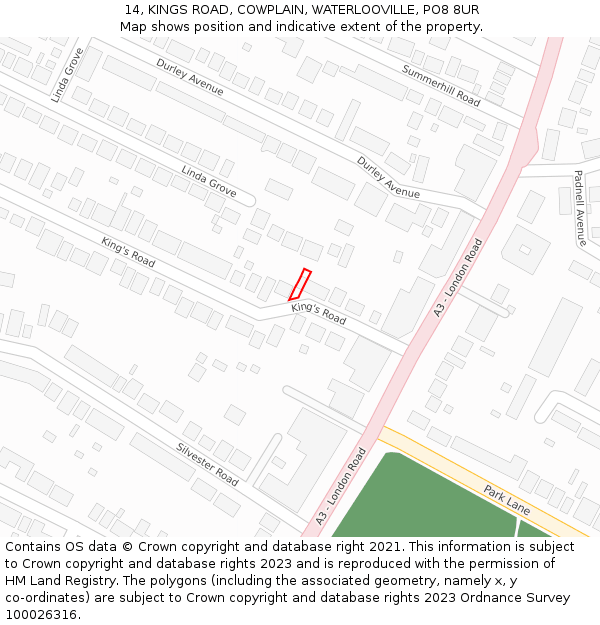 14, KINGS ROAD, COWPLAIN, WATERLOOVILLE, PO8 8UR: Location map and indicative extent of plot