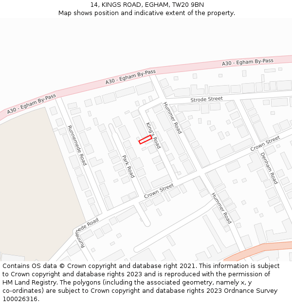 14, KINGS ROAD, EGHAM, TW20 9BN: Location map and indicative extent of plot