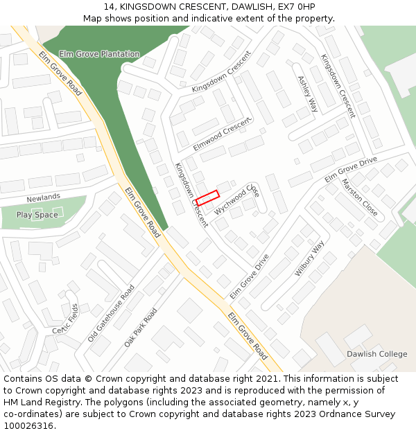 14, KINGSDOWN CRESCENT, DAWLISH, EX7 0HP: Location map and indicative extent of plot