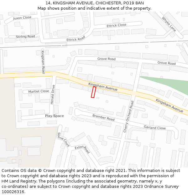 14, KINGSHAM AVENUE, CHICHESTER, PO19 8AN: Location map and indicative extent of plot