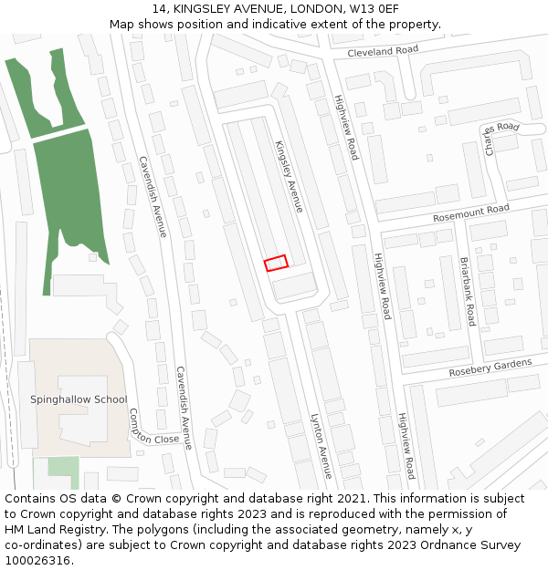 14, KINGSLEY AVENUE, LONDON, W13 0EF: Location map and indicative extent of plot