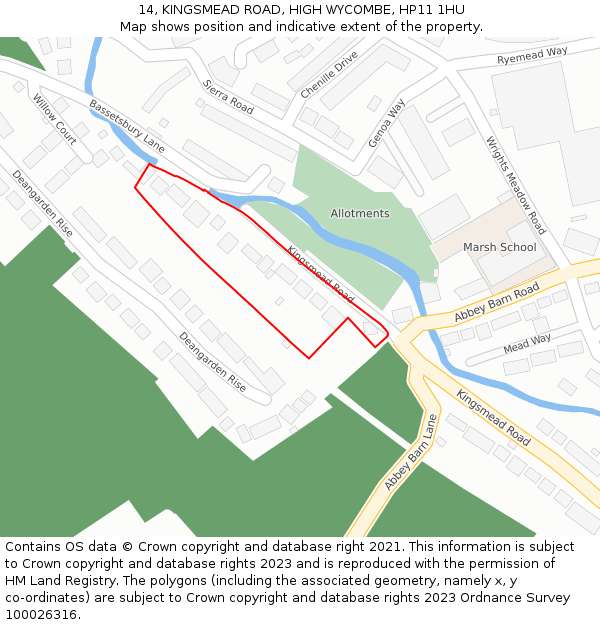 14, KINGSMEAD ROAD, HIGH WYCOMBE, HP11 1HU: Location map and indicative extent of plot