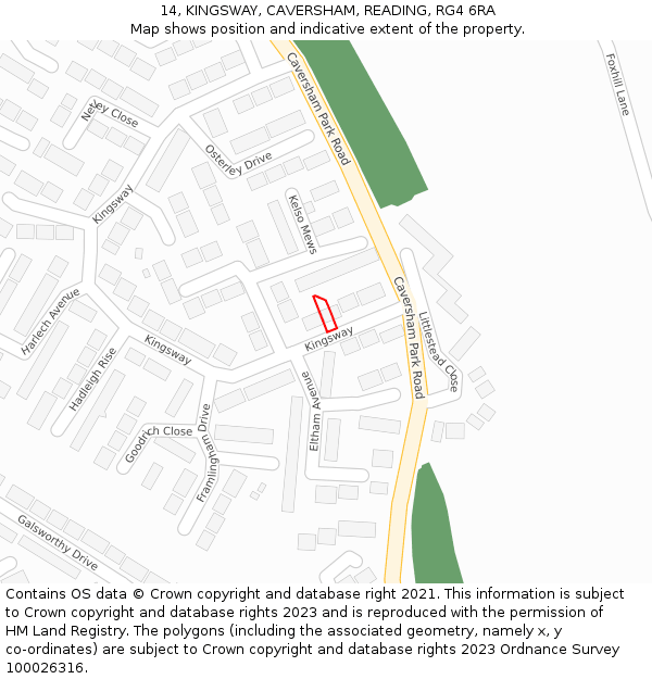 14, KINGSWAY, CAVERSHAM, READING, RG4 6RA: Location map and indicative extent of plot