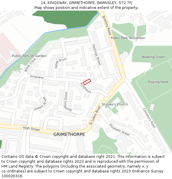 14, KINGSWAY, GRIMETHORPE, BARNSLEY, S72 7FJ: Location map and indicative extent of plot