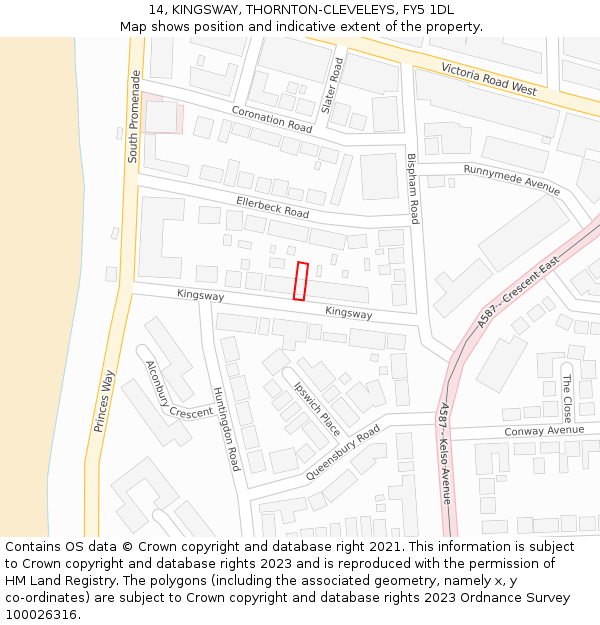 14, KINGSWAY, THORNTON-CLEVELEYS, FY5 1DL: Location map and indicative extent of plot