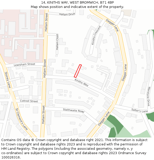 14, KINITHS WAY, WEST BROMWICH, B71 4BP: Location map and indicative extent of plot