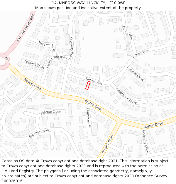 14, KINROSS WAY, HINCKLEY, LE10 0WF: Location map and indicative extent of plot