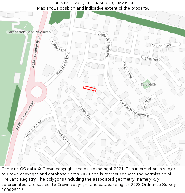 14, KIRK PLACE, CHELMSFORD, CM2 6TN: Location map and indicative extent of plot