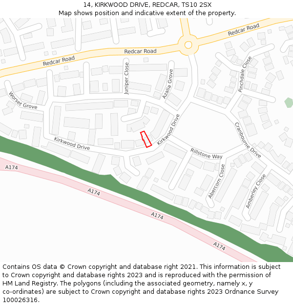 14, KIRKWOOD DRIVE, REDCAR, TS10 2SX: Location map and indicative extent of plot