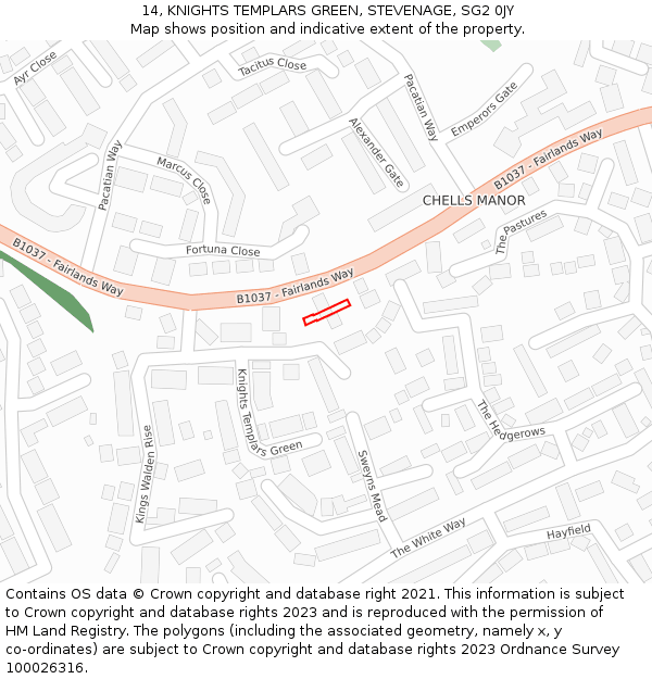 14, KNIGHTS TEMPLARS GREEN, STEVENAGE, SG2 0JY: Location map and indicative extent of plot