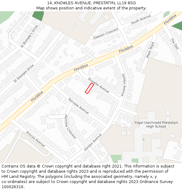 14, KNOWLES AVENUE, PRESTATYN, LL19 8SG: Location map and indicative extent of plot