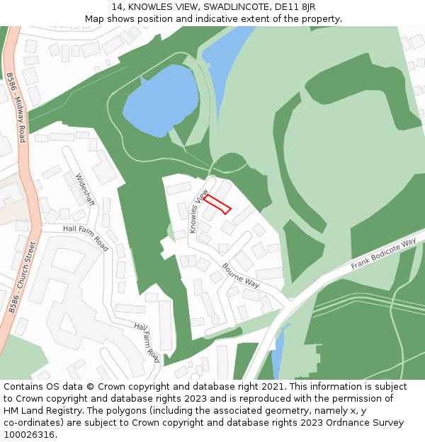 14, KNOWLES VIEW, SWADLINCOTE, DE11 8JR: Location map and indicative extent of plot