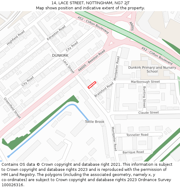 14, LACE STREET, NOTTINGHAM, NG7 2JT: Location map and indicative extent of plot