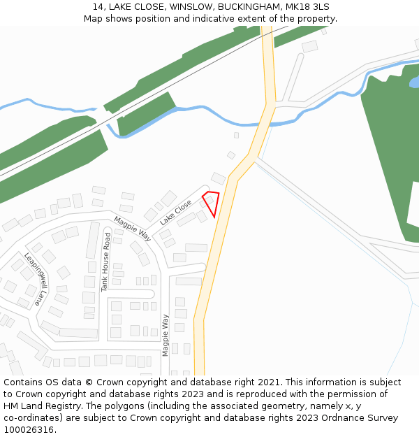 14, LAKE CLOSE, WINSLOW, BUCKINGHAM, MK18 3LS: Location map and indicative extent of plot