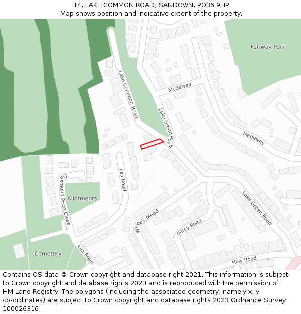 14, LAKE COMMON ROAD, SANDOWN, PO36 9HP: Location map and indicative extent of plot