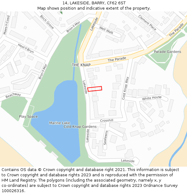 14, LAKESIDE, BARRY, CF62 6ST: Location map and indicative extent of plot