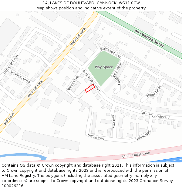 14, LAKESIDE BOULEVARD, CANNOCK, WS11 0GW: Location map and indicative extent of plot