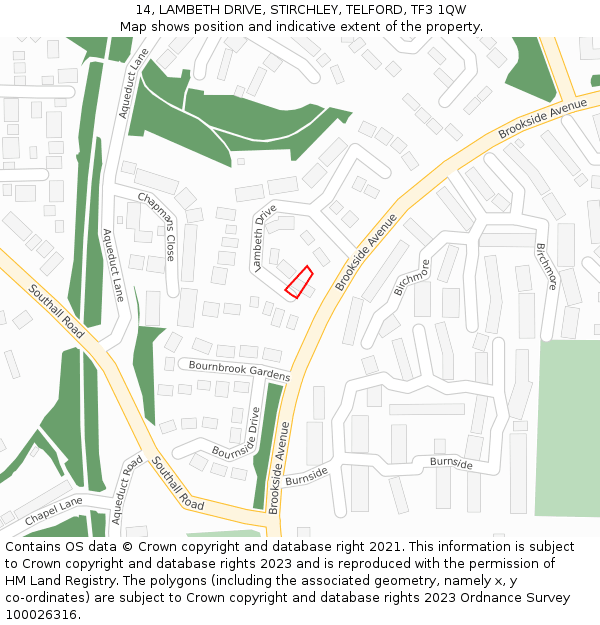 14, LAMBETH DRIVE, STIRCHLEY, TELFORD, TF3 1QW: Location map and indicative extent of plot
