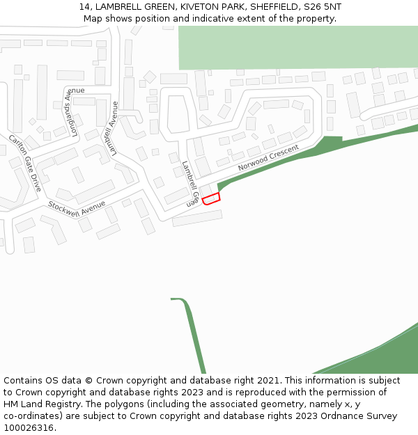 14, LAMBRELL GREEN, KIVETON PARK, SHEFFIELD, S26 5NT: Location map and indicative extent of plot