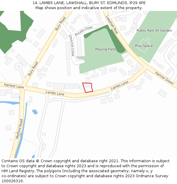 14, LAMBS LANE, LAWSHALL, BURY ST. EDMUNDS, IP29 4PE: Location map and indicative extent of plot