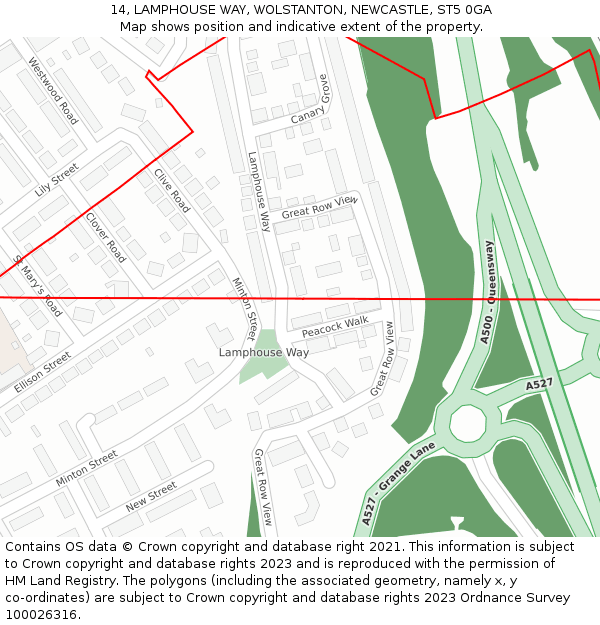 14, LAMPHOUSE WAY, WOLSTANTON, NEWCASTLE, ST5 0GA: Location map and indicative extent of plot