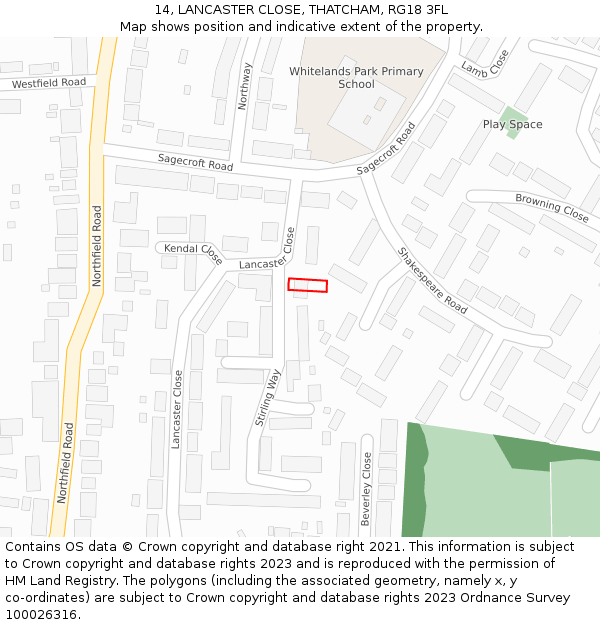 14, LANCASTER CLOSE, THATCHAM, RG18 3FL: Location map and indicative extent of plot