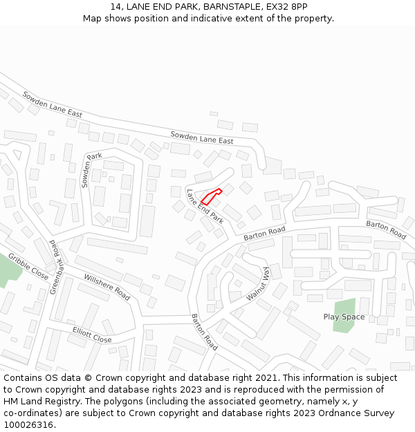 14, LANE END PARK, BARNSTAPLE, EX32 8PP: Location map and indicative extent of plot