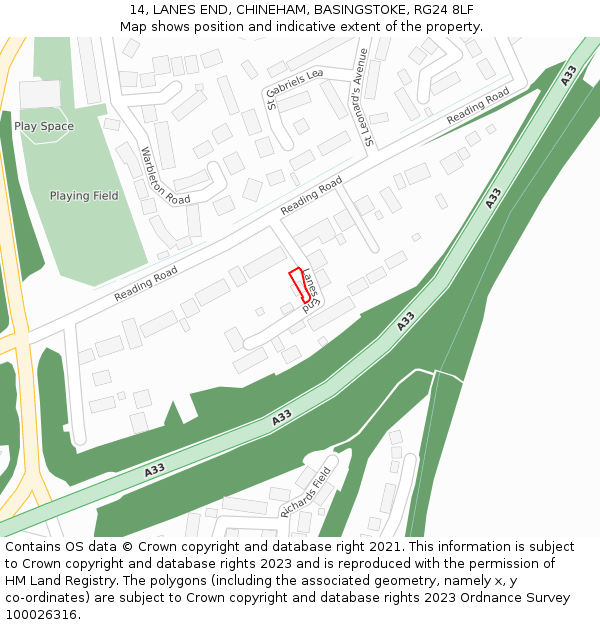 14, LANES END, CHINEHAM, BASINGSTOKE, RG24 8LF: Location map and indicative extent of plot