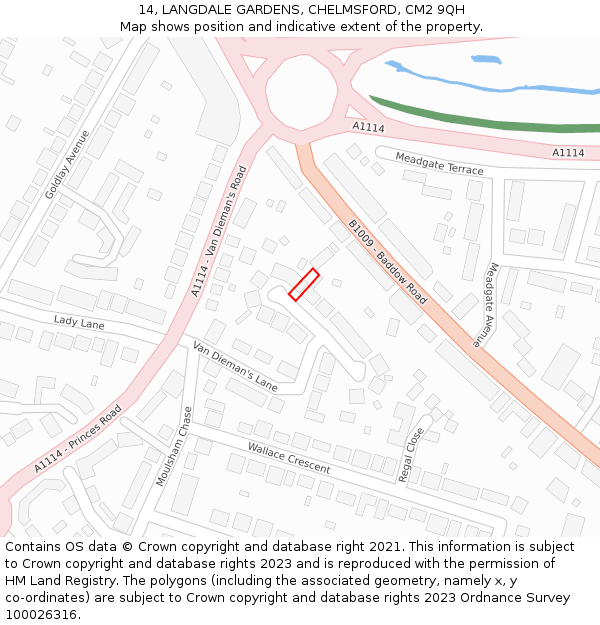 14, LANGDALE GARDENS, CHELMSFORD, CM2 9QH: Location map and indicative extent of plot