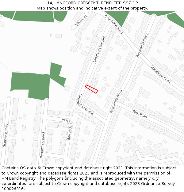 14, LANGFORD CRESCENT, BENFLEET, SS7 3JP: Location map and indicative extent of plot
