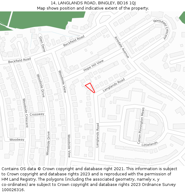 14, LANGLANDS ROAD, BINGLEY, BD16 1QJ: Location map and indicative extent of plot