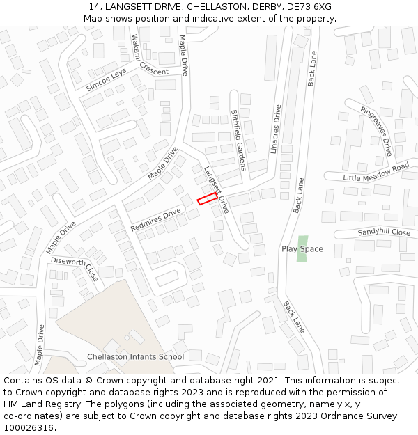 14, LANGSETT DRIVE, CHELLASTON, DERBY, DE73 6XG: Location map and indicative extent of plot