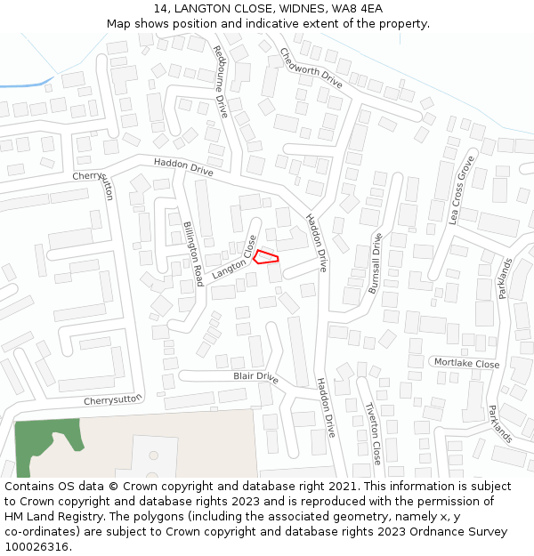 14, LANGTON CLOSE, WIDNES, WA8 4EA: Location map and indicative extent of plot