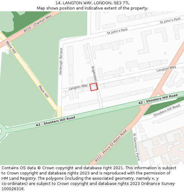 14, LANGTON WAY, LONDON, SE3 7TL: Location map and indicative extent of plot