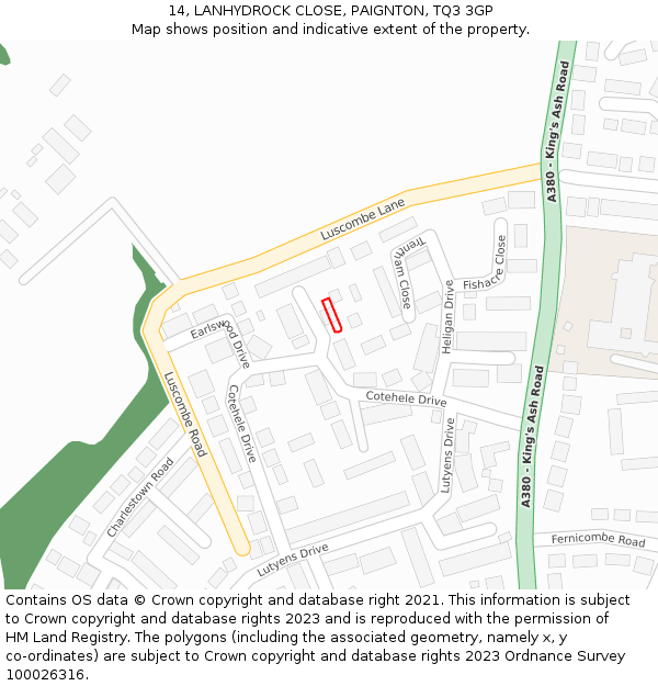 14, LANHYDROCK CLOSE, PAIGNTON, TQ3 3GP: Location map and indicative extent of plot