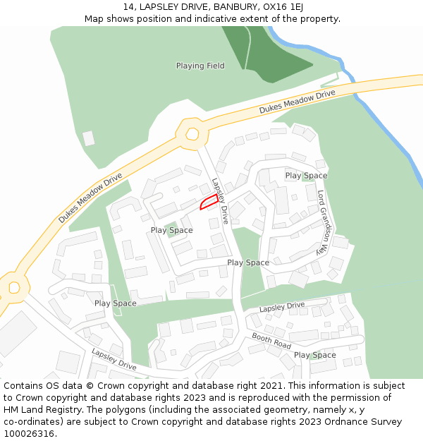 14, LAPSLEY DRIVE, BANBURY, OX16 1EJ: Location map and indicative extent of plot